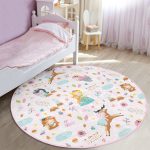 - RealHomes Dijital Baskılı Kaymaz Tabanlı Comfort Çocuk Odası Yuvarlak Halı - Realhomes Orman Temalı Çocuk & Genç Odası Makinede Yıkanabilir Kaymaz Tabanlı Yuvarlak Çocuk Halısı Realhomes
