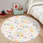 - RealHomes Dijital Baskılı Kaymaz Tabanlı Comfort Çocuk Odası Yuvarlak Halı - Realhomes  Rengarenk Çiçek Desenli Çocuk & Genç Odası Makinede Yıkanabilir Kaymaz Tabanlı Yuvarlak Çocuk Halısı Realhomes