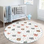 - RealHomes Dijital Baskılı Kaymaz Tabanlı Comfort Çocuk Odası Yuvarlak Halı - Realhomes Sevimli Orman Hayvanları Motifli Çocuk & Genç Odası Makinede Yıkanabilir Kaymaz Tabanlı Yuvarlak Çocuk Halısı Realhomes
