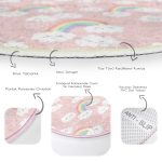 - RealHomes Dijital Baskılı Kaymaz Tabanlı Comfort Çocuk Odası Yuvarlak Halı - Realhomes  Gökkuşağı Ve Bulut Motifli Çocuk & Genç Odası Makinede Yıkanabilir Kaymaz Tabanlı Yuvarlak Çocuk Halısı Realhomes