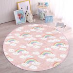 - RealHomes Dijital Baskılı Kaymaz Tabanlı Comfort Çocuk Odası Yuvarlak Halı - Realhomes  Gökkuşağı Ve Bulut Motifli Çocuk & Genç Odası Makinede Yıkanabilir Kaymaz Tabanlı Yuvarlak Çocuk Halısı Realhomes