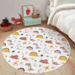 - RealHomes Dijital Baskılı Kaymaz Tabanlı Comfort Çocuk Odası Yuvarlak Halı - Realhomes  Dinozor Desenli Çocuk & Genç Odası Makinede Yıkanabilir Kaymaz Tabanlı Yuvarlak Çocuk Halısı Realhomes