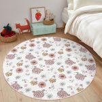 - RealHomes Dijital Baskılı Kaymaz Tabanlı Comfort Çocuk Odası Yuvarlak Halı - Realhomes  Çiçek Ve Koyun Motifli Çocuk & Genç Odası Makinede Yıkanabilir Kaymaz Tabanlı Yuvarlak Çocuk Halısı Realhomes