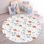 Sevimli İnek Desenli Çocuk & Genç Odası Makinede Yıkanabilir Kaymaz Tabanlı Yuvarlak Çocuk Halısı Realhomes
