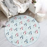 - RealHomes Dijital Baskılı Kaymaz Tabanlı Comfort Çocuk Odası Yuvarlak Halı - Realhomes  Atkılı Penguen Desenli Çocuk & Genç Odası Makinede Yıkanabilir Kaymaz Tabanlı Yuvarlak Çocuk Halısı Realhomes