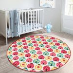 Rengarenk Uğur Böcekleri Desenli Çocuk & Genç Odası Makinede Yıkanabilir Kaymaz Tabanlı Yuvarlak Çocuk Halısı Realhomes