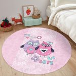 - RealHomes Dijital Baskılı Kaymaz Tabanlı Comfort Çocuk Odası Yuvarlak Halı - Realhomes Baykuş Resimli Çocuk & Genç Odası Makinede Yıkanabilir Kaymaz Tabanlı Yuvarlak Çocuk Halısı Realhomes