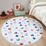 - RealHomes Dijital Baskılı Kaymaz Tabanlı Comfort Çocuk Odası Yuvarlak Halı - Realhomes  Denizci Temalı Çocuk & Genç Odası Makinede Yıkanabilir Kaymaz Tabanlı Yuvarlak Çocuk Halısı Realhomes