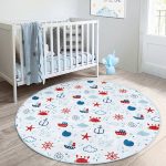 - RealHomes Dijital Baskılı Kaymaz Tabanlı Comfort Çocuk Odası Yuvarlak Halı - Realhomes  Denizci Temalı Çocuk & Genç Odası Makinede Yıkanabilir Kaymaz Tabanlı Yuvarlak Çocuk Halısı Realhomes