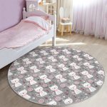 - RealHomes Dijital Baskılı Kaymaz Tabanlı Comfort Çocuk Odası Yuvarlak Halı - Realhomes  Uyuyan Kedi Desenli Çocuk & Genç Odası Makinede Yıkanabilir Kaymaz Tabanlı Yuvarlak Çocuk Halısı Realhomes
