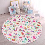 - RealHomes Dijital Baskılı Kaymaz Tabanlı Comfort Çocuk Odası Yuvarlak Halı - Realhomes  İp Atlayan Tavşan Ve Kelebek Desenli Çocuk & Genç Odası Makinede Yıkanabilir Kaymaz Tabanlı Yuvarlak Çocuk Halısı Realhomes