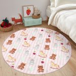 - RealHomes Dijital Baskılı Kaymaz Tabanlı Comfort Çocuk Odası Yuvarlak Halı - Realhomes  Sevimli Ayıcık Ve Tavşan Motifli Çocuk & Genç Odası Makinede Yıkanabilir Kaymaz Tabanlı Yuvarlak Çocuk Halısı Realhomes