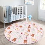 - RealHomes Dijital Baskılı Kaymaz Tabanlı Comfort Çocuk Odası Yuvarlak Halı - Realhomes  Sevimli Ayıcık Ve Tavşan Motifli Çocuk & Genç Odası Makinede Yıkanabilir Kaymaz Tabanlı Yuvarlak Çocuk Halısı Realhomes