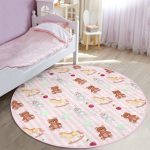 - RealHomes Dijital Baskılı Kaymaz Tabanlı Comfort Çocuk Odası Yuvarlak Halı - Realhomes  Sevimli Ayıcık Ve Tavşan Motifli Çocuk & Genç Odası Makinede Yıkanabilir Kaymaz Tabanlı Yuvarlak Çocuk Halısı Realhomes