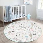 - RealHomes Dijital Baskılı Kaymaz Tabanlı Comfort Çocuk Odası Yuvarlak Halı - Realhomes  Gökkuşağı Bulut Ve Unicorn Desenli Çocuk & Genç Odası Makinede Yıkanabilir Kaymaz Tabanlı Yuvarlak Çocuk Halısı Realhomes