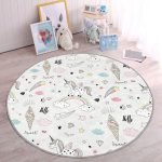 - RealHomes Dijital Baskılı Kaymaz Tabanlı Comfort Çocuk Odası Yuvarlak Halı - Realhomes  Gökkuşağı Bulut Ve Unicorn Desenli Çocuk & Genç Odası Makinede Yıkanabilir Kaymaz Tabanlı Yuvarlak Çocuk Halısı Realhomes