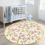- RealHomes Dijital Baskılı Kaymaz Tabanlı Comfort Çocuk Odası Yuvarlak Halı - Realhomes  Orman Temalı Maymun Ve Zürafa Desenli Çocuk & Genç Odası Makinede Yıkanabilir Kaymaz Tabanlı Yuvarlak Çocuk Halısı Realhomes