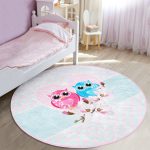 Baykuş Resimli Çocuk & Genç Odası Makinede Yıkanabilir Kaymaz Tabanlı Yuvarlak Çocuk Halısı Realhomes
