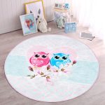 Baykuş Resimli Çocuk & Genç Odası Makinede Yıkanabilir Kaymaz Tabanlı Yuvarlak Çocuk Halısı Realhomes
