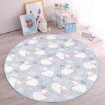 - RealHomes Dijital Baskılı Kaymaz Tabanlı Comfort Çocuk Odası Yuvarlak Halı - Realhomes  Puanlı Gri Zeminde Koyun Desenli Çocuk & Genç Odası Makinede Yıkanabilir Kaymaz Tabanlı Yuvarlak Çocuk Halısı Realhomes