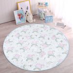 - RealHomes Dijital Baskılı Kaymaz Tabanlı Comfort Çocuk Odası Yuvarlak Halı - Realhomes  Pembe Koyunlar Ve Gökkuşağı Desenli Çocuk & Genç Odası Makinede Yıkanabilir Kaymaz Tabanlı Yuvarlak Çocuk Halısı Realhomes