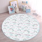 Unicorn Ve Gökkuşağı Desenli Çocuk & Genç Odası Makinede Yıkanabilir Kaymaz Tabanlı Yuvarlak Çocuk Halısı Realhomes