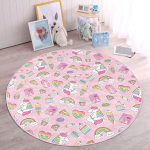 - RealHomes Dijital Baskılı Kaymaz Tabanlı Comfort Çocuk Odası Yuvarlak Halı - Realhomes  Unicorn Pasta Ve Kalp Desenli Çocuk & Genç Odası Makinede Yıkanabilir Kaymaz Tabanlı Yuvarlak Çocuk Halısı Realhomes