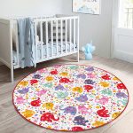 - RealHomes Dijital Baskılı Kaymaz Tabanlı Comfort Çocuk Odası Yuvarlak Halı - Realhomes  Rengarenk Fil Desenli Çocuk & Genç Odası Makinede Yıkanabilir Kaymaz Tabanlı Yuvarlak Çocuk Halısı Realhomes