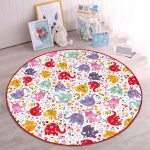 - RealHomes Dijital Baskılı Kaymaz Tabanlı Comfort Çocuk Odası Yuvarlak Halı - Realhomes  Rengarenk Fil Desenli Çocuk & Genç Odası Makinede Yıkanabilir Kaymaz Tabanlı Yuvarlak Çocuk Halısı Realhomes