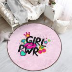 - RealHomes Dijital Baskılı Kaymaz Tabanlı Comfort Çocuk Odası Yuvarlak Halı - Realhomes  Dudak Girl Power Çocuk & Genç Odası Makinede Yıkanabilir Kaymaz Tabanlı Yuvarlak Çocuk Halısı Realhomes