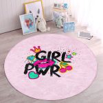- RealHomes Dijital Baskılı Kaymaz Tabanlı Comfort Çocuk Odası Yuvarlak Halı - Realhomes  Dudak Girl Power Çocuk & Genç Odası Makinede Yıkanabilir Kaymaz Tabanlı Yuvarlak Çocuk Halısı Realhomes