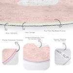 - RealHomes Dijital Baskılı Kaymaz Tabanlı Comfort Çocuk Odası Yuvarlak Halı - Realhomes  Pembe Zeminli Kuğu Desenli Çocuk & Genç Odası Makinede Yıkanabilir Kaymaz Tabanlı Yuvarlak Çocuk Halısı Realhomes