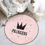 Pembe Zeminli Princess Yazılı Çocuk & Genç Odası Makinede Yıkanabilir Kaymaz Tabanlı Yuvarlak Çocuk Halısı Realhomes
