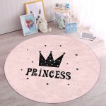 Pembe Zeminli Princess Yazılı Çocuk & Genç Odası Makinede Yıkanabilir Kaymaz Tabanlı Yuvarlak Çocuk Halısı Realhomes