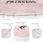 Pembe Zeminli Princess Yazılı Çocuk & Genç Odası Makinede Yıkanabilir Kaymaz Tabanlı Yuvarlak Çocuk Halısı Realhomes