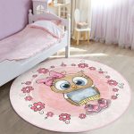 - RealHomes Dijital Baskılı Kaymaz Tabanlı Comfort Çocuk Odası Yuvarlak Halı - Realhomes  Kurdeleli Sevimli Baykuş Çocuk & Genç Odası Makinede Yıkanabilir Kaymaz Tabanlı Yuvarlak Çocuk Halısı Realhomes