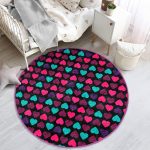 - RealHomes Dijital Baskılı Kaymaz Tabanlı Comfort Çocuk Odası Yuvarlak Halı - Realhomes  Siyah Zeminde Kalpler Çocuk & Genç Odası Makinede Yıkanabilir Kaymaz Tabanlı Yuvarlak Çocuk Halısı Realhomes