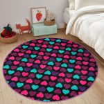 - RealHomes Dijital Baskılı Kaymaz Tabanlı Comfort Çocuk Odası Yuvarlak Halı - Realhomes  Siyah Zeminde Kalpler Çocuk & Genç Odası Makinede Yıkanabilir Kaymaz Tabanlı Yuvarlak Çocuk Halısı Realhomes