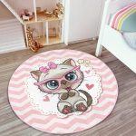 - RealHomes Dijital Baskılı Kaymaz Tabanlı Comfort Çocuk Odası Yuvarlak Halı - Realhomes  Kedicik Çocuk & Genç Odası Makinede Yıkanabilir Kaymaz Tabanlı Yuvarlak Çocuk Halısı Realhomes
