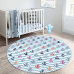 - RealHomes Dijital Baskılı Kaymaz Tabanlı Comfort Çocuk Odası Yuvarlak Halı - Realhomes  Rengarenk Çapa Desenli Çocuk & Genç Odası Makinede Yıkanabilir Kaymaz Tabanlı Yuvarlak Çocuk Halısı Realhomes