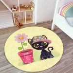 Sevimli Kediler Çocuk & Genç Odası Makinede Yıkanabilir Kaymaz Tabanlı Yuvarlak Çocuk Halısı Realhomes