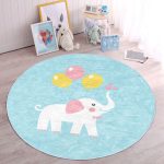 - RealHomes Dijital Baskılı Kaymaz Tabanlı Comfort Çocuk Odası Yuvarlak Halı - Realhomes  Mavi Zeminde Fil Motifli Çocuk & Genç Odası Makinede Yıkanabilir Kaymaz Tabanlı Yuvarlak Çocuk Halısı Realhomes