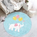 - RealHomes Dijital Baskılı Kaymaz Tabanlı Comfort Çocuk Odası Yuvarlak Halı - Realhomes  Mavi Zeminde Fil Motifli Çocuk & Genç Odası Makinede Yıkanabilir Kaymaz Tabanlı Yuvarlak Çocuk Halısı Realhomes