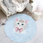 - RealHomes Dijital Baskılı Kaymaz Tabanlı Comfort Çocuk Odası Yuvarlak Halı - Realhomes  Mavi Zeminde Sevimli Kedicik Çocuk & Genç Odası Makinede Yıkanabilir Kaymaz Tabanlı Yuvarlak Çocuk Halısı Realhomes