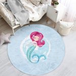 - RealHomes Dijital Baskılı Kaymaz Tabanlı Comfort Çocuk Odası Yuvarlak Halı - Realhomes  Mavi Zeminde Denizkızı Desenli Çocuk & Genç Odası Makinede Yıkanabilir Kaymaz Tabanlı Yuvarlak Çocuk Halısı Realhomes