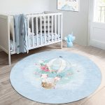 - RealHomes Dijital Baskılı Kaymaz Tabanlı Comfort Çocuk Odası Yuvarlak Halı - Realhomes  Mavi Zeminde Uçan Balon Desenli Çocuk & Genç Odası Makinede Yıkanabilir Kaymaz Tabanlı Yuvarlak Çocuk Halısı Realhomes