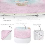 - RealHomes Dijital Baskılı Kaymaz Tabanlı Comfort Çocuk Odası Yuvarlak Halı - Realhomes  Pembe Zeminde Uçan Balon Desenli Çocuk & Genç Odası Makinede Yıkanabilir Kaymaz Tabanlı Yuvarlak Çocuk Halısı Realhomes