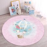 - RealHomes Dijital Baskılı Kaymaz Tabanlı Comfort Çocuk Odası Yuvarlak Halı - Realhomes  Pembe Zeminde Uçan Balon Desenli Çocuk & Genç Odası Makinede Yıkanabilir Kaymaz Tabanlı Yuvarlak Çocuk Halısı Realhomes