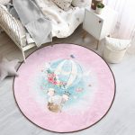 - RealHomes Dijital Baskılı Kaymaz Tabanlı Comfort Çocuk Odası Yuvarlak Halı - Realhomes  Pembe Zeminde Uçan Balon Desenli Çocuk & Genç Odası Makinede Yıkanabilir Kaymaz Tabanlı Yuvarlak Çocuk Halısı Realhomes