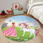- RealHomes Dijital Baskılı Kaymaz Tabanlı Comfort Çocuk Odası Yuvarlak Halı - Realhomes  Prenses Desenli Çocuk & Genç Odası Makinede Yıkanabilir Kaymaz Tabanlı Yuvarlak Çocuk Halısı Realhomes